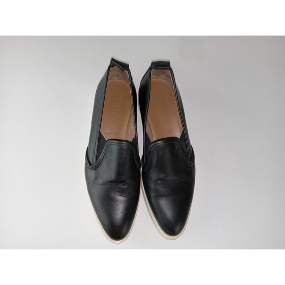 Everlane Black Leather Street Shoes Loafers Sz 8.5 Black Slip On Pointed Toe - Picture 2 of 14